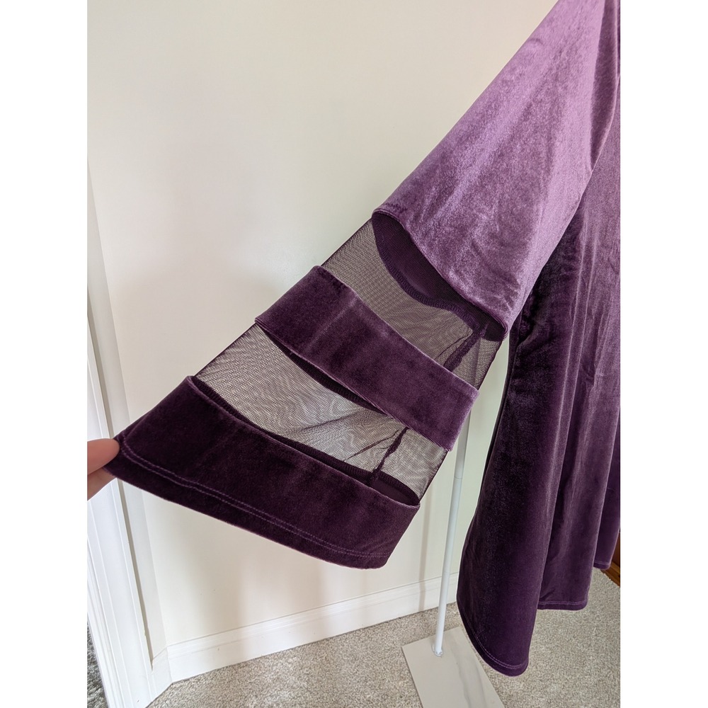 Slim Factor Womens Large Purple Velvet Burnout 3/4 Sleeve Y2k Boho Goth - Picture 5 of 10
